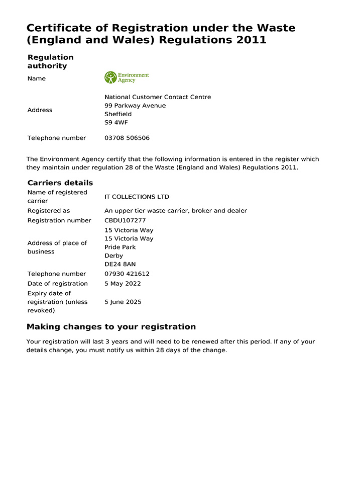 Carrier and Broker of Controlled Waste certificate